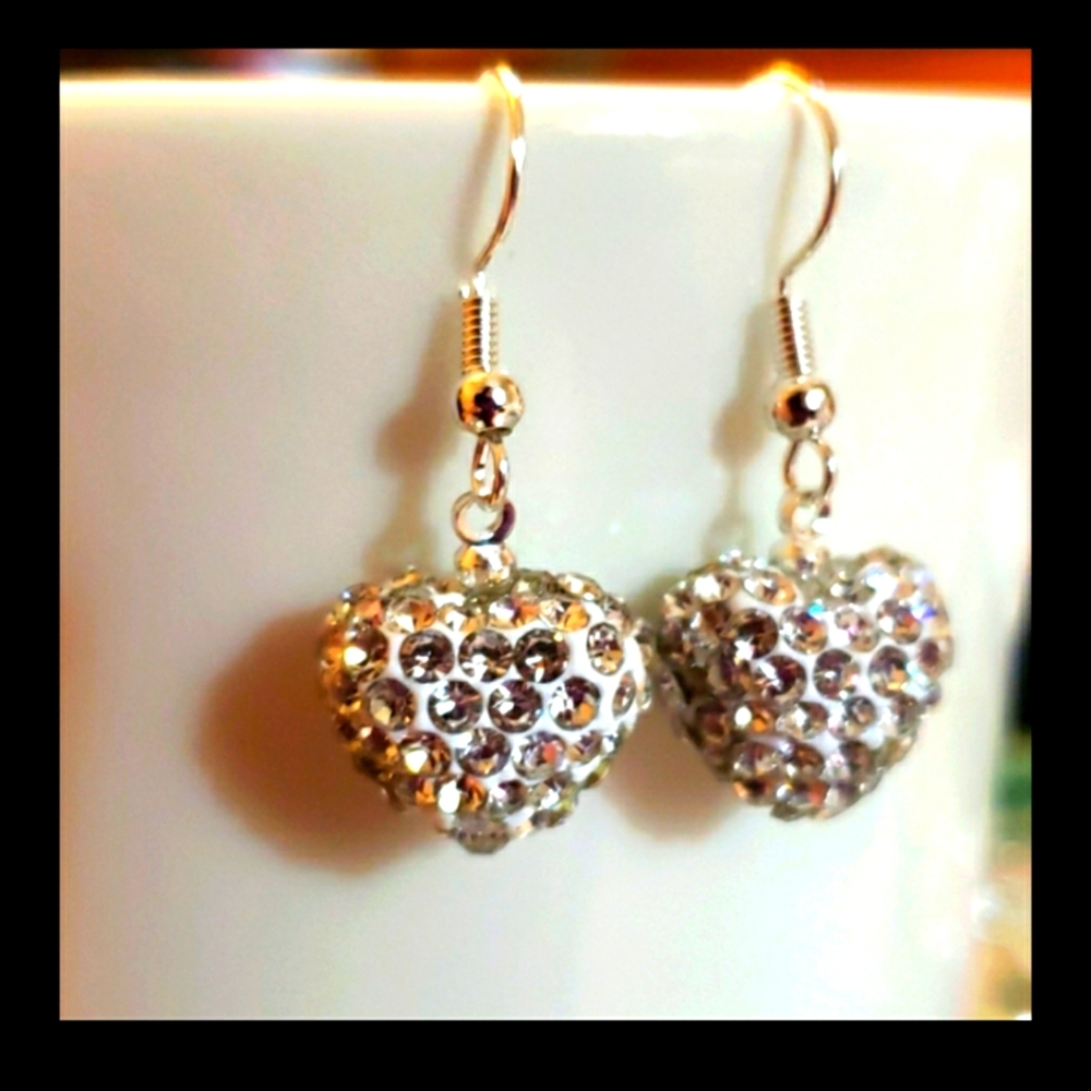 White Rhinestone Valentine Heart Earrings
